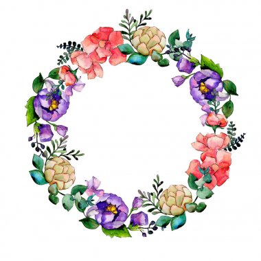 Renkli buket. Botanik çiçek. Vahşi bahar yaprak kır çiçeği çerçeve.