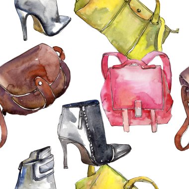 Moda aksesuarları glamour illüstrasyon. Trendy moda kıyafet Giyim Aksesuarları ayarla.