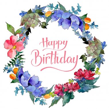 Renkli buket. Botanik çiçek. Vahşi bahar yaprak kır çiçeği çerçeve.