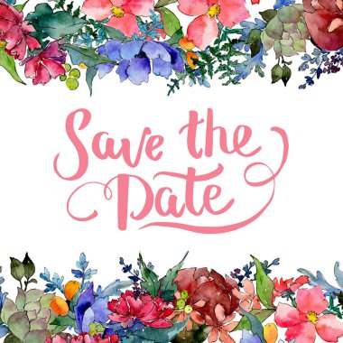 Renkli buket. Botanik çiçek. Vahşi bahar yaprak kır çiçeği çerçeve.