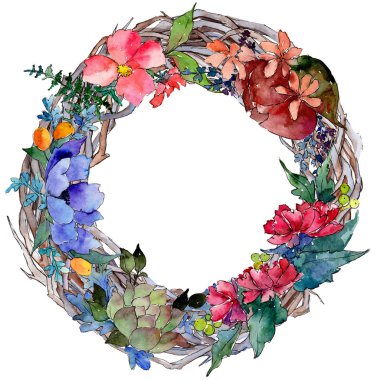 Renkli buket. Botanik çiçek. Vahşi bahar yaprak kır çiçeği çerçeve.