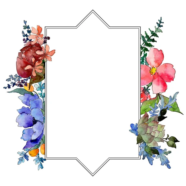 Kleurrijk boeket. Floral botanische bloem. Wild voorjaar blad wildflower frame. — Stockfoto