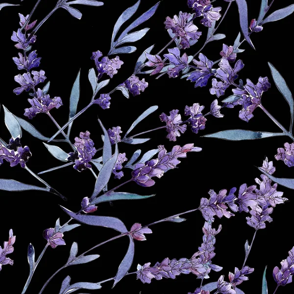 紫のラベンダー。花植物の花。野生の春の葉のワイルドフラワーのパターン. — ストック写真