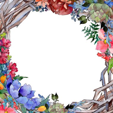 Renkli buket. Botanik çiçek. Vahşi bahar yaprak kır çiçeği çerçeve.