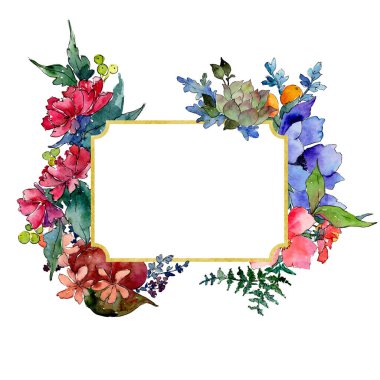 Renkli buket. Botanik çiçek. Vahşi bahar yaprak kır çiçeği çerçeve.