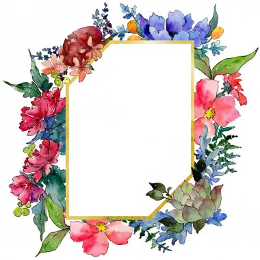 Renkli buket. Botanik çiçek. Vahşi bahar yaprak kır çiçeği çerçeve.