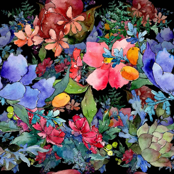 Buquê colorido. Floral flor botânica. Primavera selvagem folha padrão de flores silvestres . — Fotografia de Stock