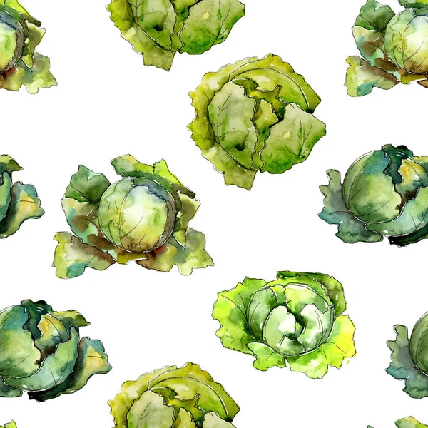 Verduras de repolho verdes em um padrão de estilo aquarela . — Fotografia de Stock