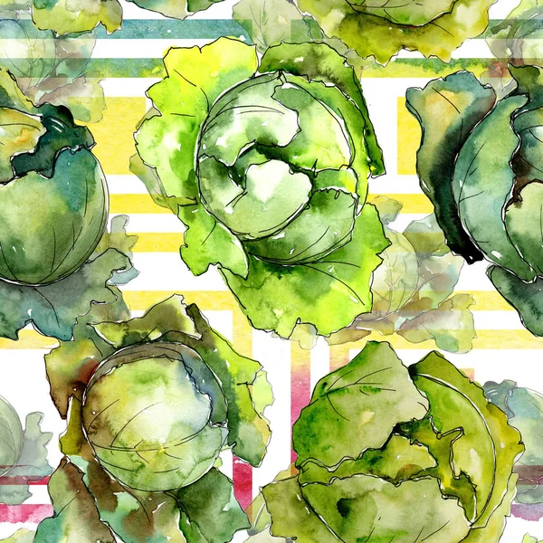 Verduras de repolho verdes em um padrão de estilo aquarela . — Fotografia de Stock