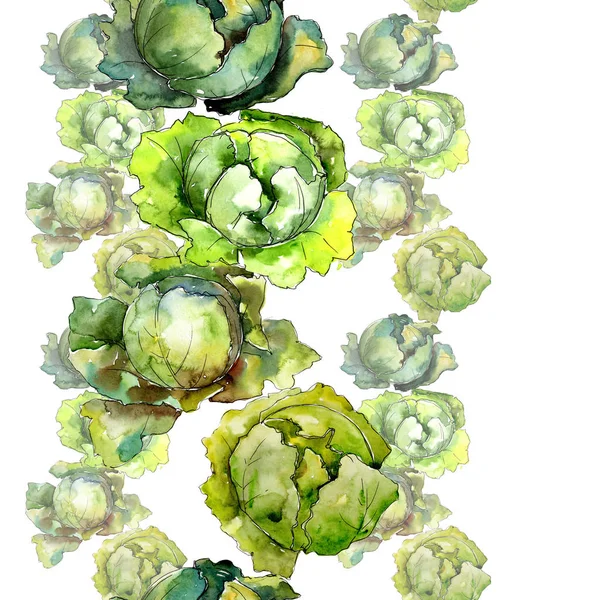 Green cabbage vegetables  in a watercolor style pattern. — Stock Photo, Image