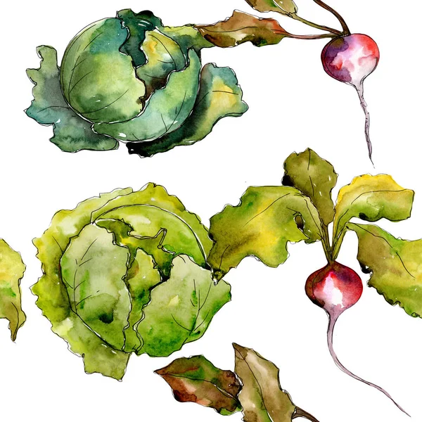 Röda rädisor grönsaker i en akvarell stil mönster. — Stockfoto