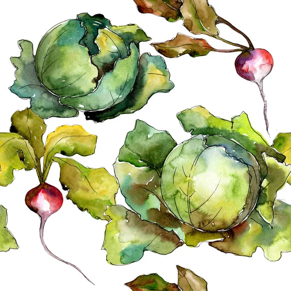 Röda rädisor grönsaker i en akvarell stil mönster. — Stockfoto