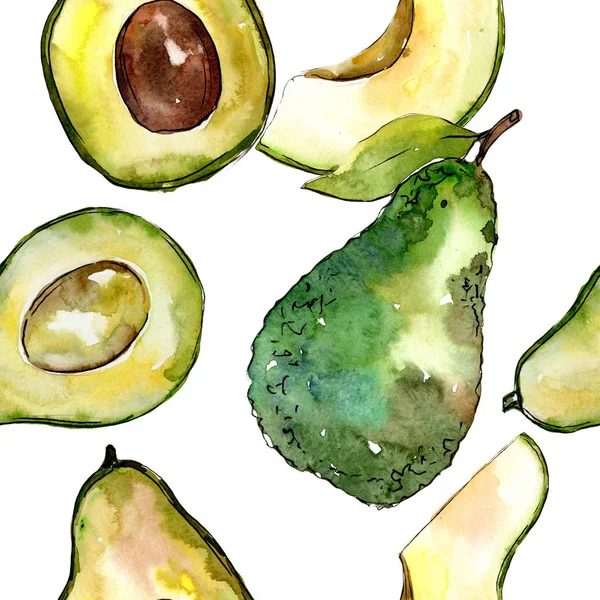 Exotisk avokado vild frukt i en akvarell stil mönster. — Stockfoto