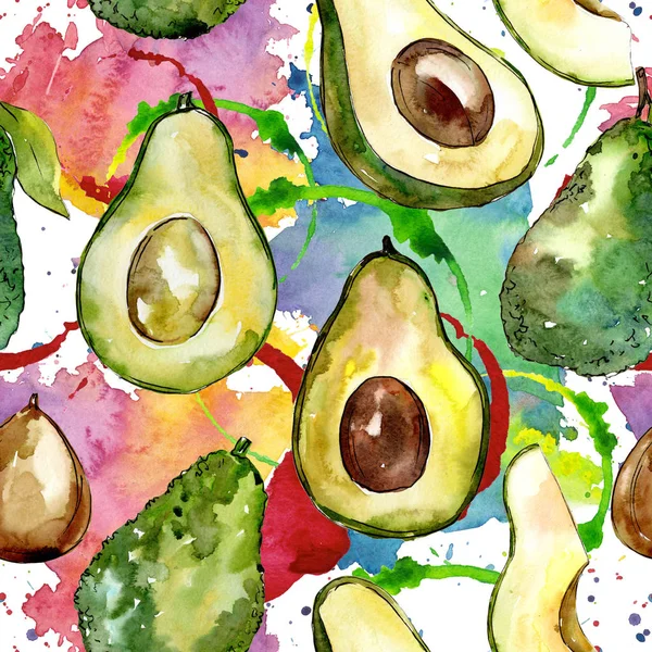 Exotic avocado wild fruit in a watercolor style pattern.