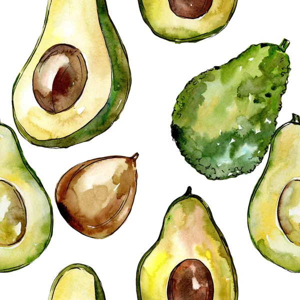 Frutta selvatica esotica avocado in un modello di acquerello . — Foto Stock