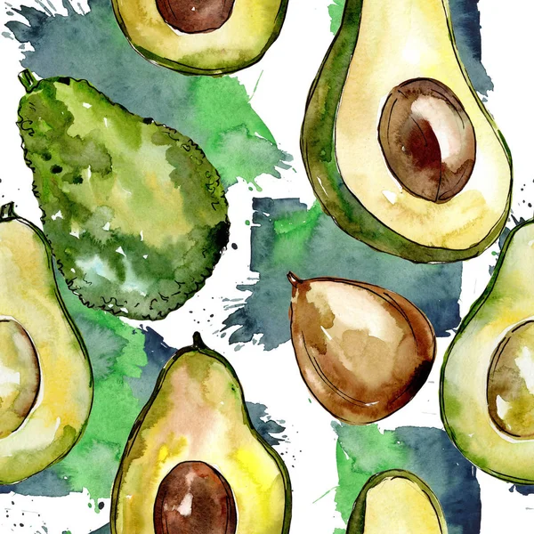 Frutta selvatica esotica avocado in un modello di acquerello . — Foto Stock