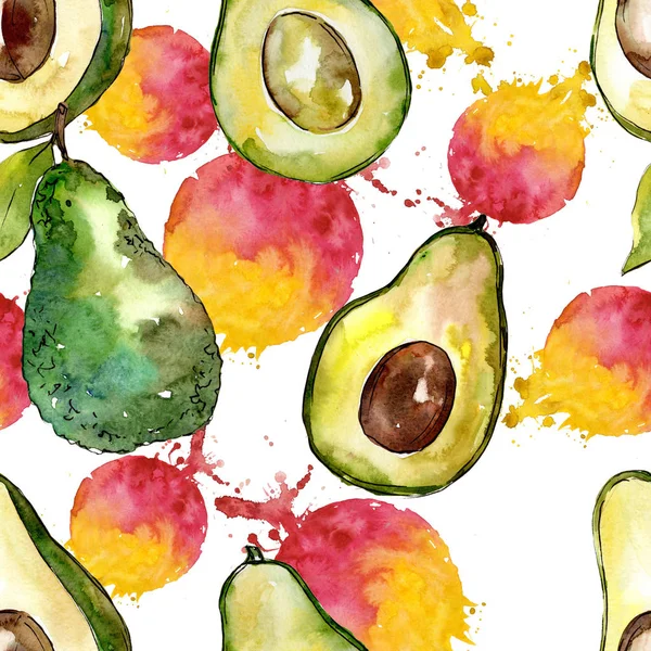 Frutta selvatica esotica avocado in un modello di acquerello . — Foto Stock