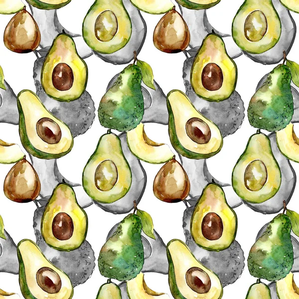 Frutta selvatica esotica avocado in un modello di acquerello . — Foto Stock