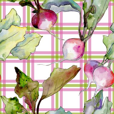 Turp yabani sebze sulu boya tarzı desen.