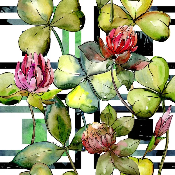 Fiore di trifoglio di fiori selvatici in un modello in stile acquerello . — Foto Stock