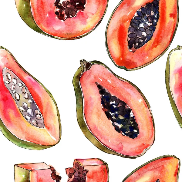 Exotisk papaya vild frukt i en akvarell stil mönster. — Stockfoto