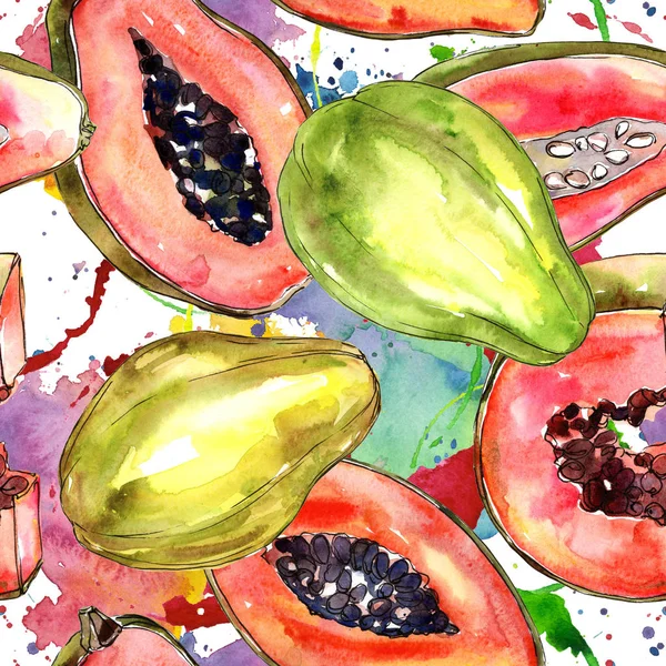 Exotic papaya wild fruit in a watercolor style pattern.