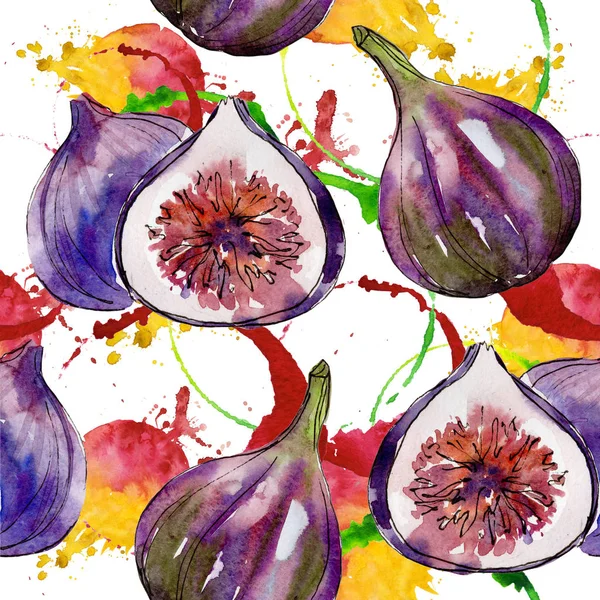 Exotic figs wild fruit in a watercolor style pattern.