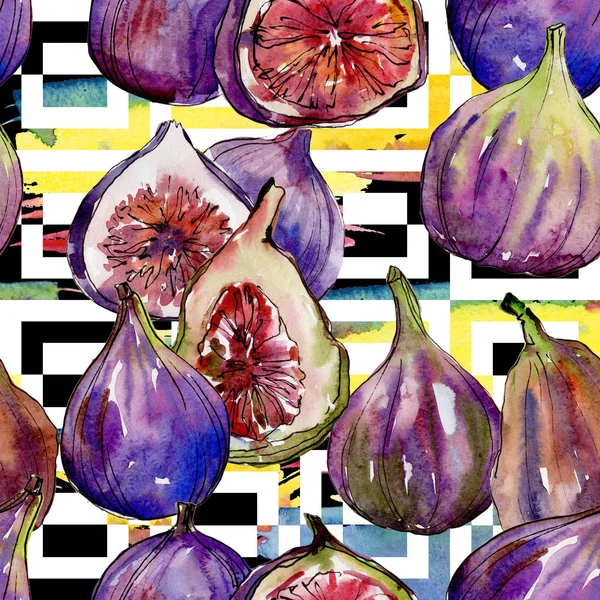 Exotic figs wild fruit in a watercolor style pattern.
