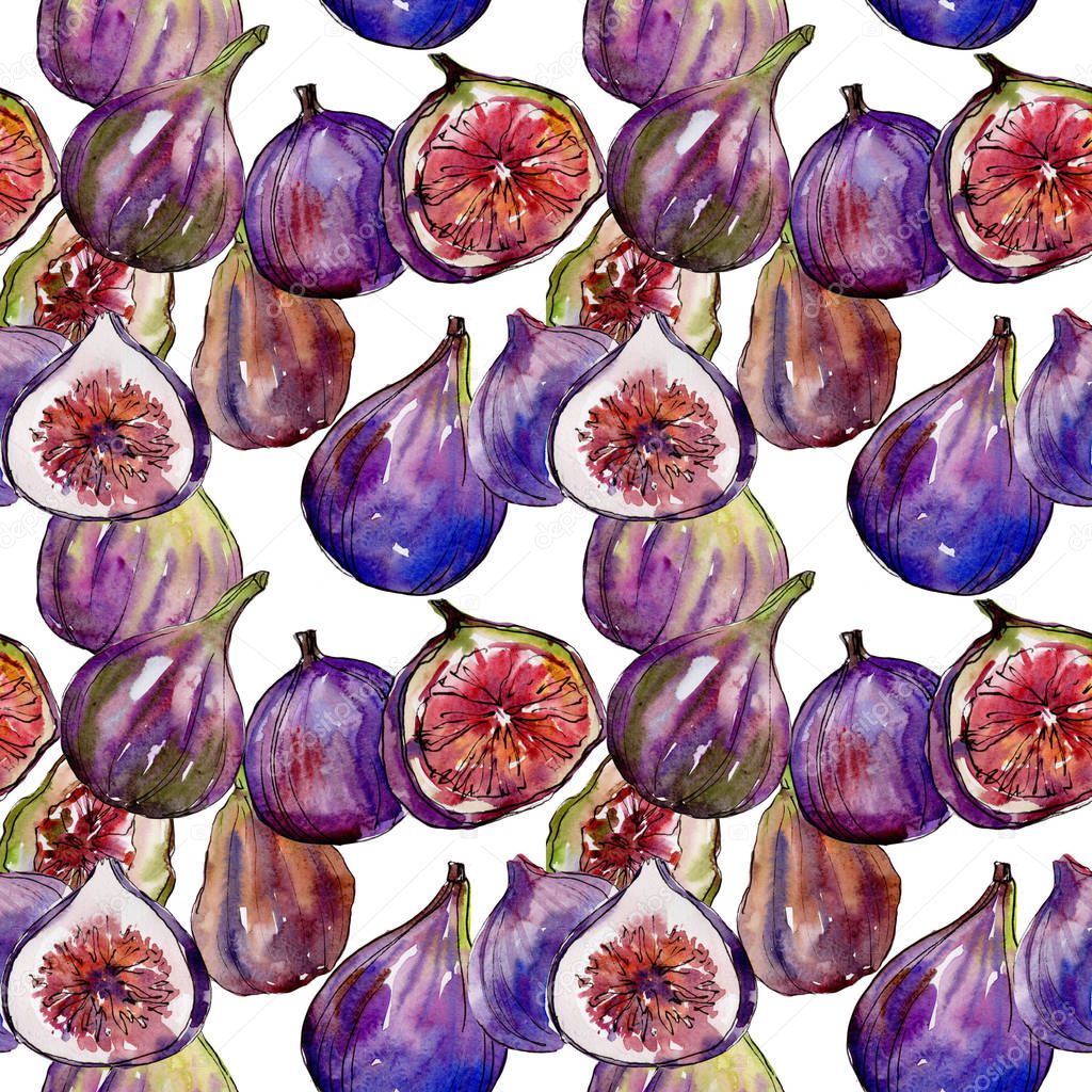 Exotic figs wild fruit in a watercolor style pattern.