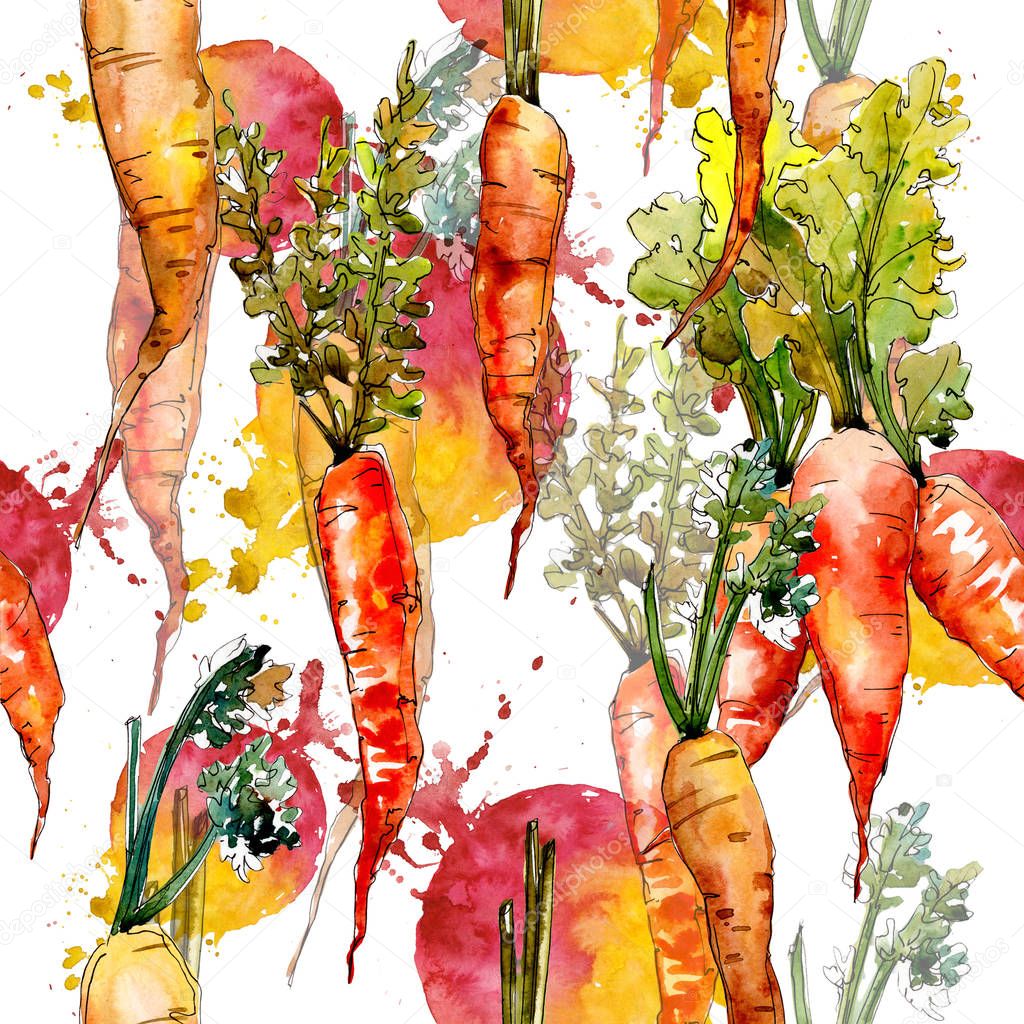 Carrot wild vegetables in a watercolor style pattern.