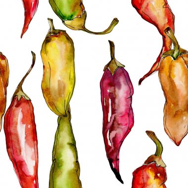 Biber yabani sebze sulu boya tarzı desen.