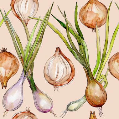 Bir suluboya tarzı desen yabani sebze soğan.