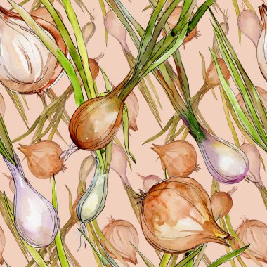 Bir suluboya tarzı desen yabani sebze soğan.