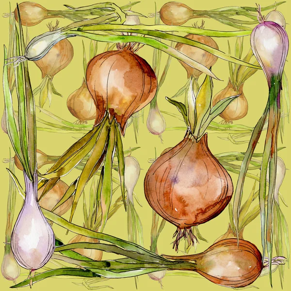 Onion wild vegetables in a watercolor style pattern.