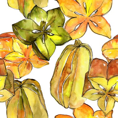 Egzotik carambola yabani meyve sulu boya tarzı desen.
