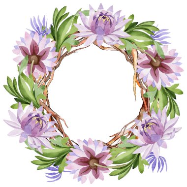 Pembe nilüfer. Botanik çiçek. Vahşi bahar yaprak kır çiçeği çerçeve.