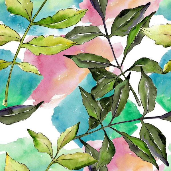 Ash leaves in a watercolor style pattern.