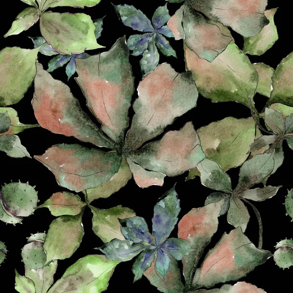 Folhas de castanha em um padrão de estilo aquarela . — Fotografia de Stock