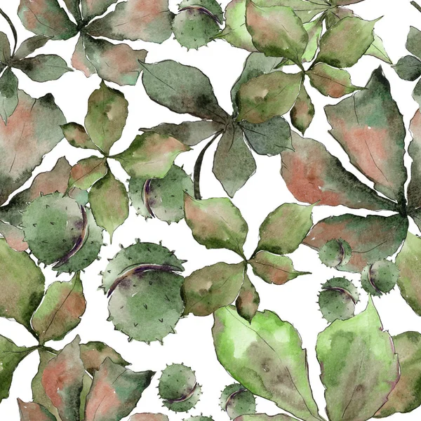 Folhas de castanha em um padrão de estilo aquarela . — Fotografia de Stock