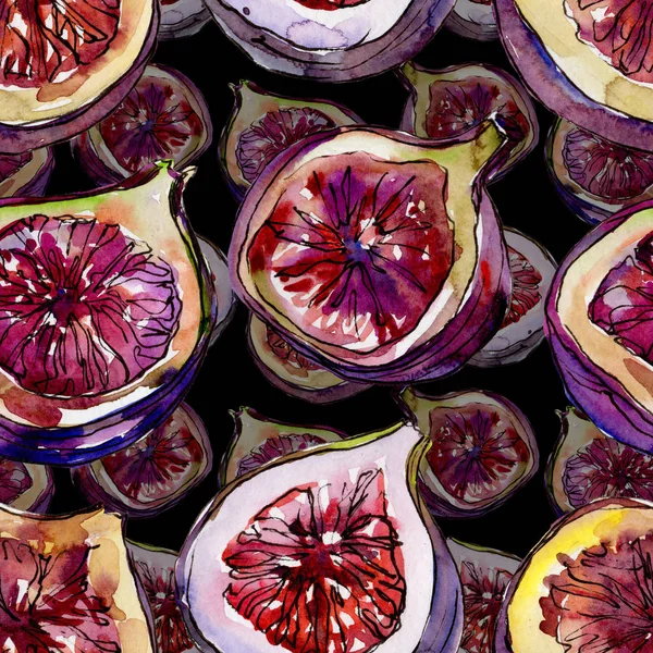 Exotic  violet figs wild fruit in a watercolor style pattern.