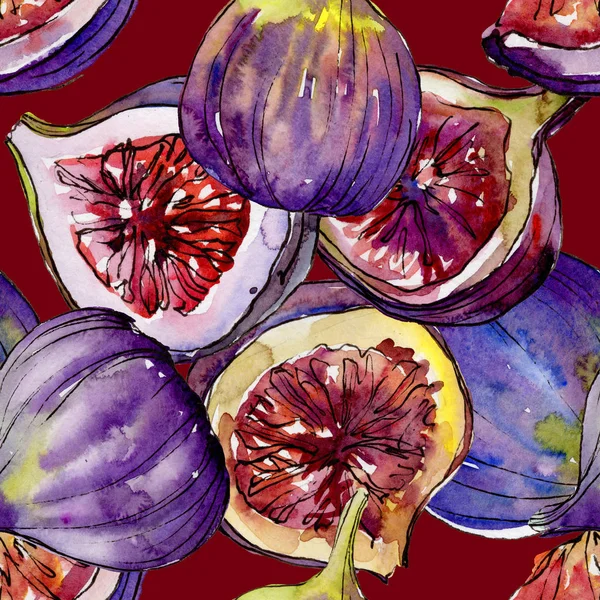 Exotische violette Feigen Wildfrüchte im Aquarell-Stil. — Stockfoto