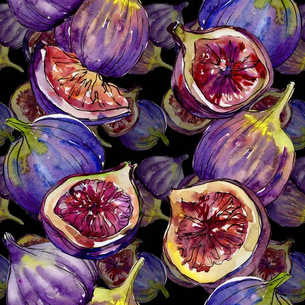 Fichi esotici viola frutti selvatici in un modello in stile acquerello . — Foto Stock