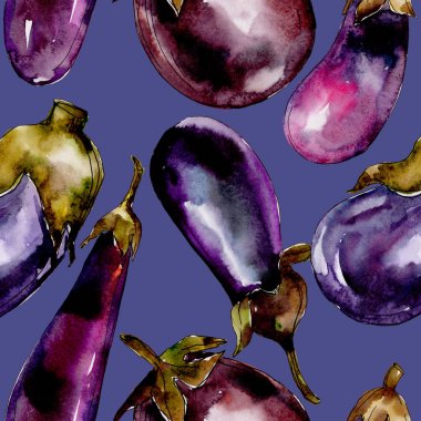 Patlıcan yabani sebze sulu boya tarzı desen.