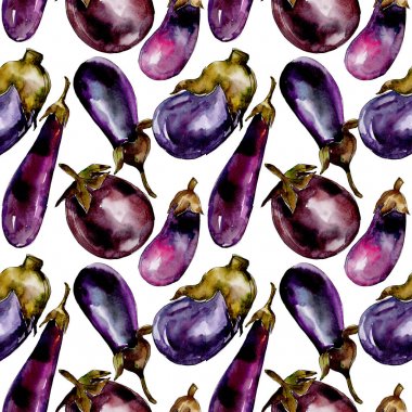 Patlıcan yabani sebze sulu boya tarzı desen.