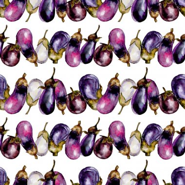 Patlıcan yabani sebze sulu boya tarzı desen.