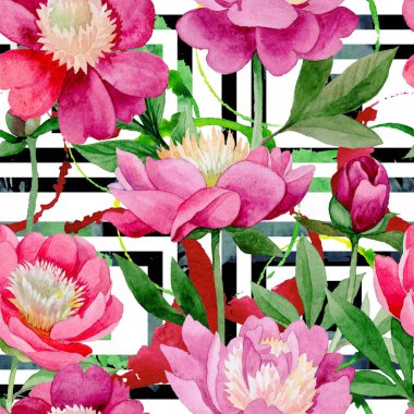 Pembe Şakayık. Botanik çiçek. Vahşi yaz yaprak kır çiçeği deseni.