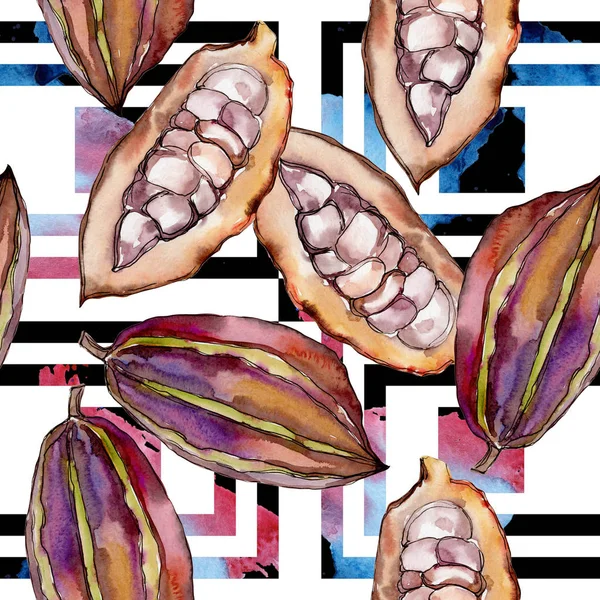 Exotic baobab wild fruit in a watercolor style pattern.