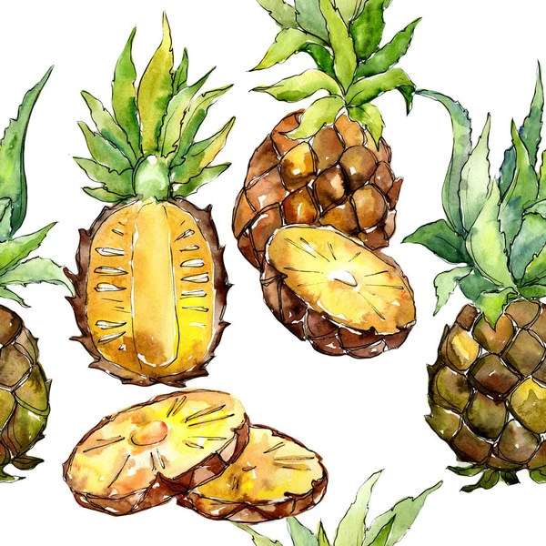 Dzikie owoce egzotyczne ananasy w stylu przypominającym akwarele wzór. — Zdjęcie stockowe