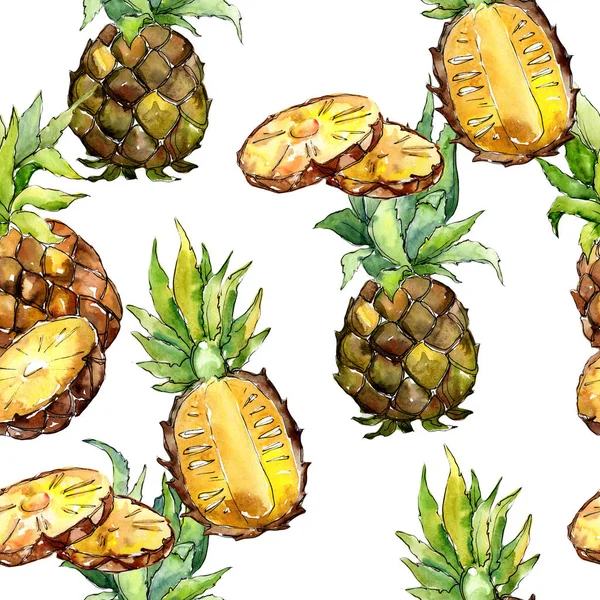 Exotic pineapple wild fruit in a watercolor style pattern.