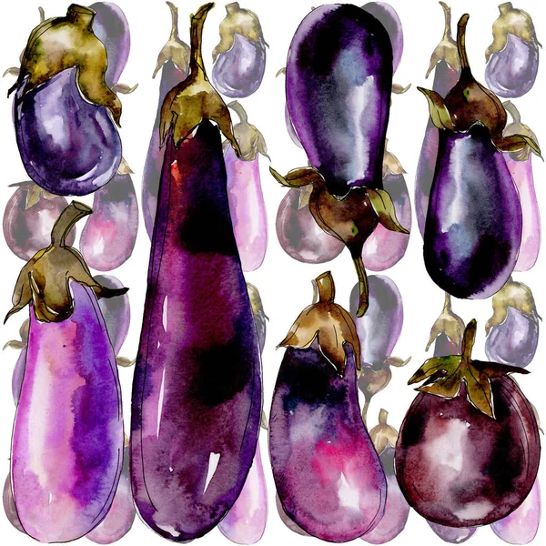 Vegetais silvestres de berinjela em um padrão de estilo aquarela . — Fotografia de Stock